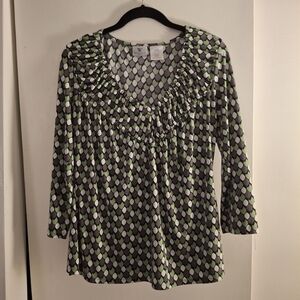 Worthington Women's Ruffled Geometric Top - Gray, Green, White